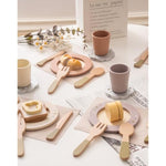 ROBOTIME Play Kitchen Dishes Set, 29PCS Wooden Toddler Plates and Dishes for Boys Girls Gifts