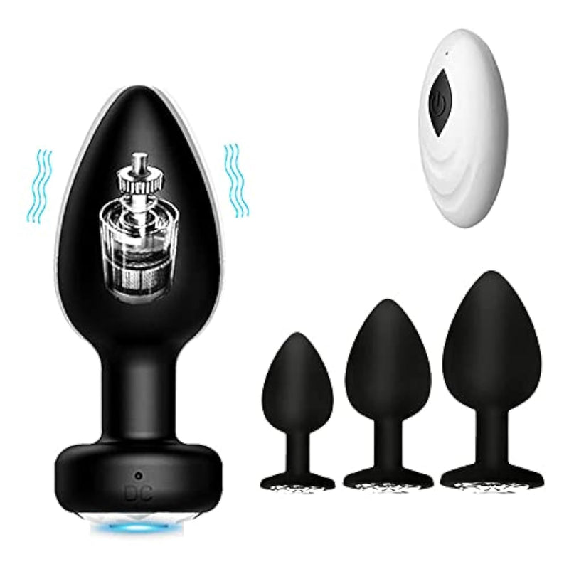 Vibrating Anal Plug Butt Set - 4Pcs Sex Toys, Plush Beginner, Remote Control Vibrator With 10 Vibration Modes, Adult Toys & Games For Men Women, Couples, Black Silver