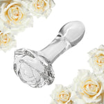 Rose Glass Anal Butt Plugs Sex Toys Crystal Anal Plugs With Rose Round Base Anal Expander Training Butt Plug Anal Sex Toy For Men Women Couples Beginners Clear Anal Trainer (Transparent, Xs)
