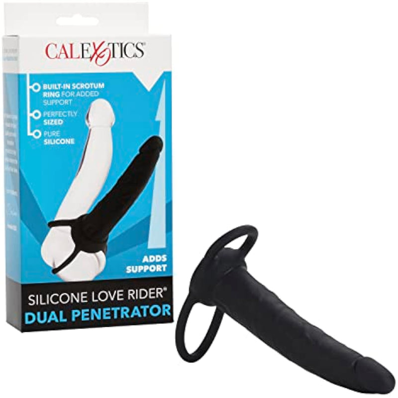 Calexotics Silicone Love Rider Dual Penetrator Strap On Dildo, Black, Se-1515-20-3