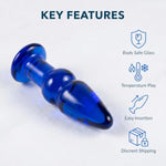 Blue Glass Anal Sex Toy for Men and Women, Crystal Anal Plug with Ultra Smooth Finish