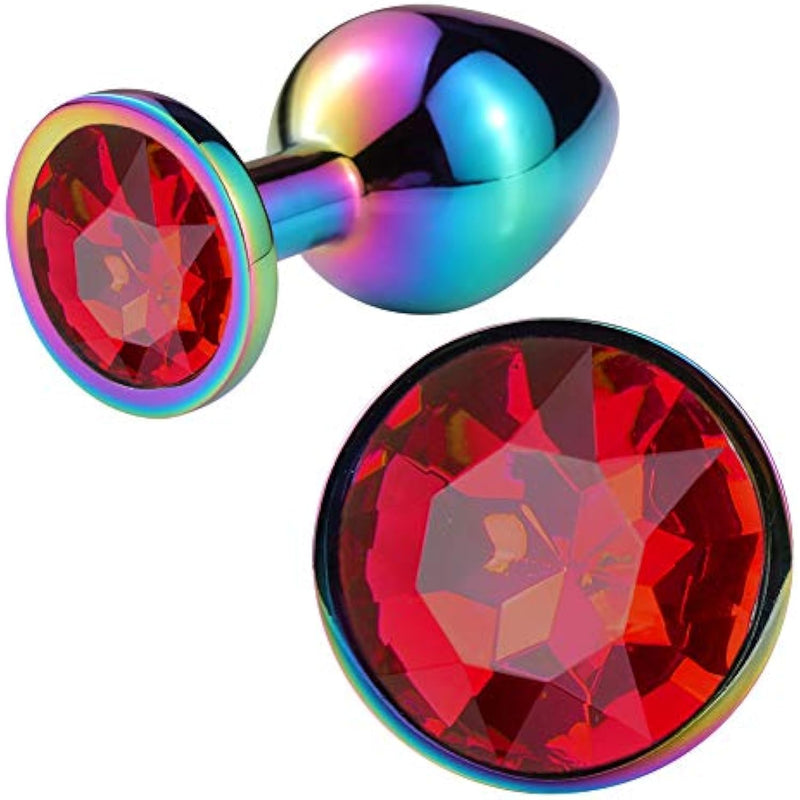 Butt Plug Colorful Metal Anal Plug Luxury Jewel Anal Trainer Set Sex Toys For Men Women Beginners (S, Red)