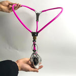 Male Stainless Steel With Cage Invisible Underwear Fetish Panties Adjustable Chastity Device Hollow Out With Defecation Hole Bdsm (Pink 90-120Cm)