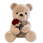 Plush Teddy Bear With Rose Stuffed Animals Toys Dolls Valentine'S Day Gifts For Girls Girlfriend Lover 9 Inches (Brown)