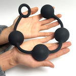 Butt Plug With Silicone Anal Bead Anal Sex Toys With Safe Pull Ring In Black (L)