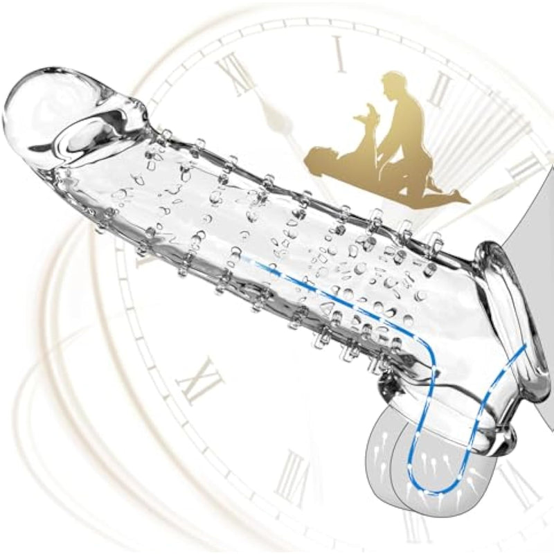 Reusable Penis Sleeve Extender Clear Cock Sleeve Adult Sex Toys,Soft Graininess Shaped Penis Enlarger For Men,Durable Penis Extension Cock Ring Male Sex Toys For Couples Pleasure