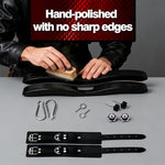 Adjustable Wooden Testicle Crusher CBT Bondage Gear Set with Shackles