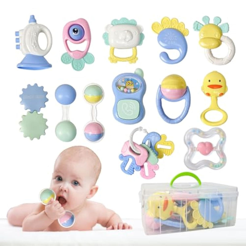 13Pcs Baby Rattles 0 6 Months, Baby Teething Toys With Storage Case, Infant