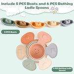 Bath Toys Floating Boats Train With Bathing Spoon,11 Pcs Water Table Toys Mold Free Baby Bath Toys For Toddlers 1-3 Infants 6-12-18 Months,Bathtub Toys Shower Toys For 1 2 3 4 Year Old