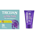 TROJAN Ultra Thin Condoms 36 Count with Astroglide Water Based Lube 4oz for Ultra Sensitivity and Long Lasting Pleasure