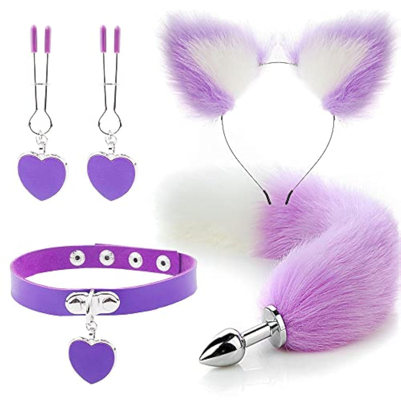 4Pcs/Set Anal Sex Toys Butt Plugs Set, Sex Fox Tail Anal Plug Sex Toys For Women Man Beginners Adult Couples, Purple