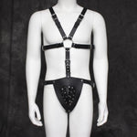 Men's Pu Leather Harness Bodysuit with Jockstrap and Suspenders