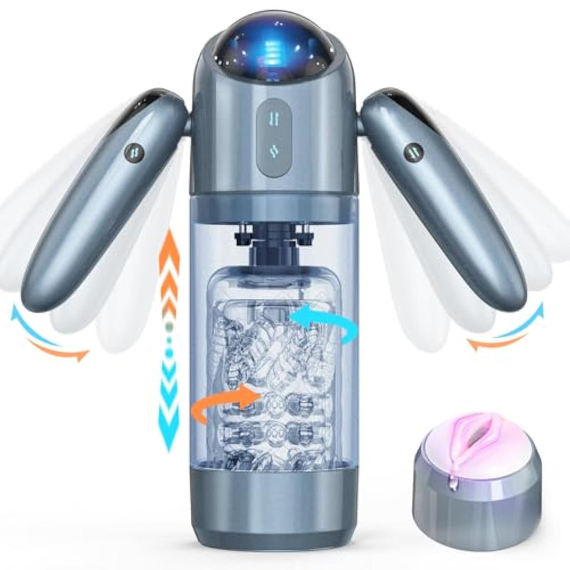 Automatic Male Masturbator Sex Toys For Men, Male Sex Toy With 4 Thrusting & 7 Rotation Modes, Pocket Pussy Men Stroker With 7 Color Ambient Lighting, Sex Toy Sex Machine, Adult Sex Toys, Grey