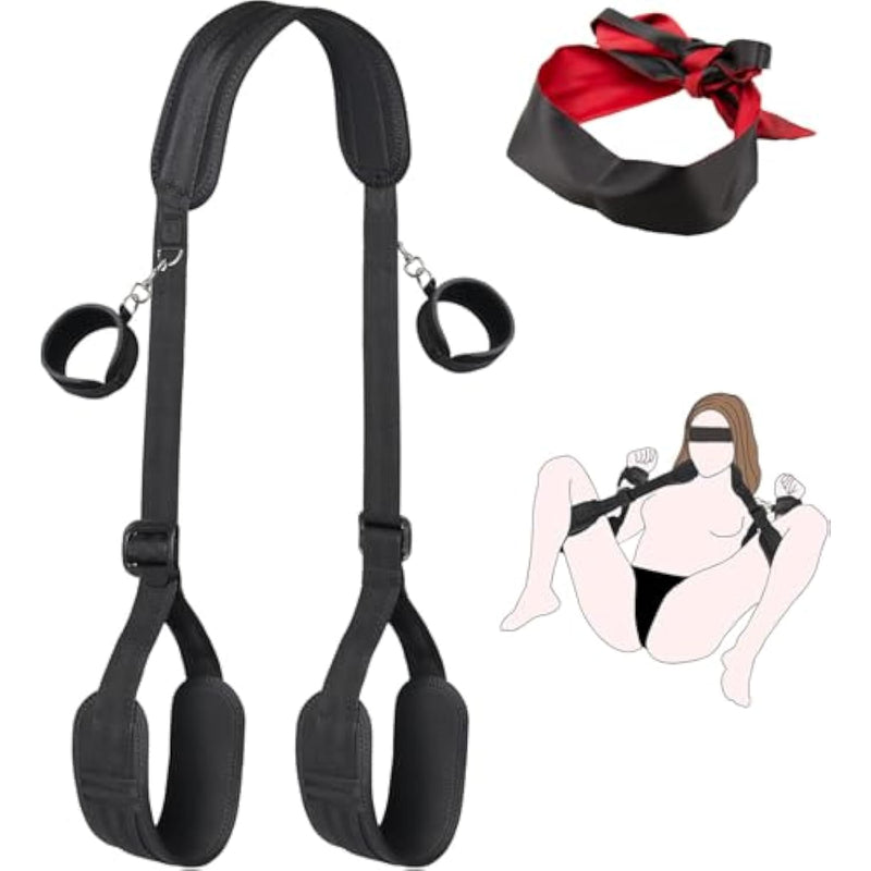 Bdsm Bed Restraints Set With Handcuffs Neck To Thigh/Ankle, Adjustable Leg Straps&Handcuffs And Blindfold For Sm Adult Couples Game Play, Sex Toy For Women Beginner Leg Straps Tie Set Rope