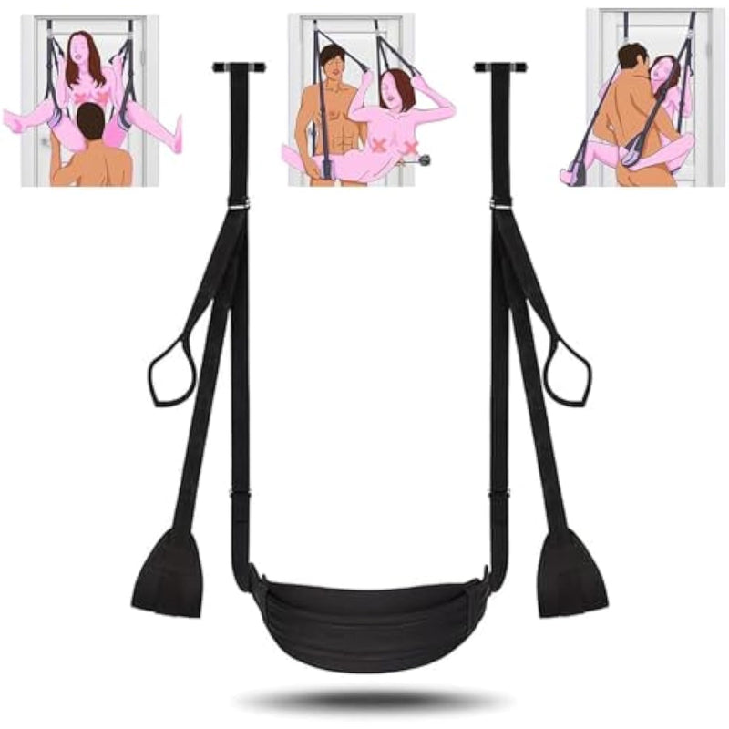Door Sex Swing Love Slings With Widen Seat Cushion, Bdsm Door Hanging Bondage Set Handcuffs Leg Restraints Spreader Adult Toys, Straps Adjustable Max Load 300Lbs, Couples Travel Gifts (Black Kit Us)