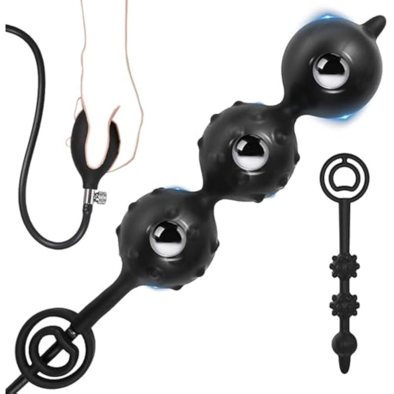 Anal Plug Silicone Inflatable Butt Plugs With Spikes, Steel Ball And Pump Adult Triple Beads Anal Sex Toy With Double Ring Large Anal Trainer Sexual Stimulation Devices For Mens (Triple Beads)