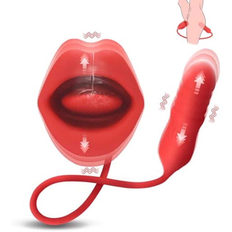 2 In 1 Women Sex Toy Sucking/Licking Vibrator And Thrusting Dildo For Woman Thick Lips Sucking Flexible Tongue Licking And Dildo Vibrator For Clitoris G-Spot Vagina Nipples Anus Gift For Women