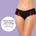 Black Unisex Strap On Harness Briefs With O Ring - M/L - Soft & Stretchy