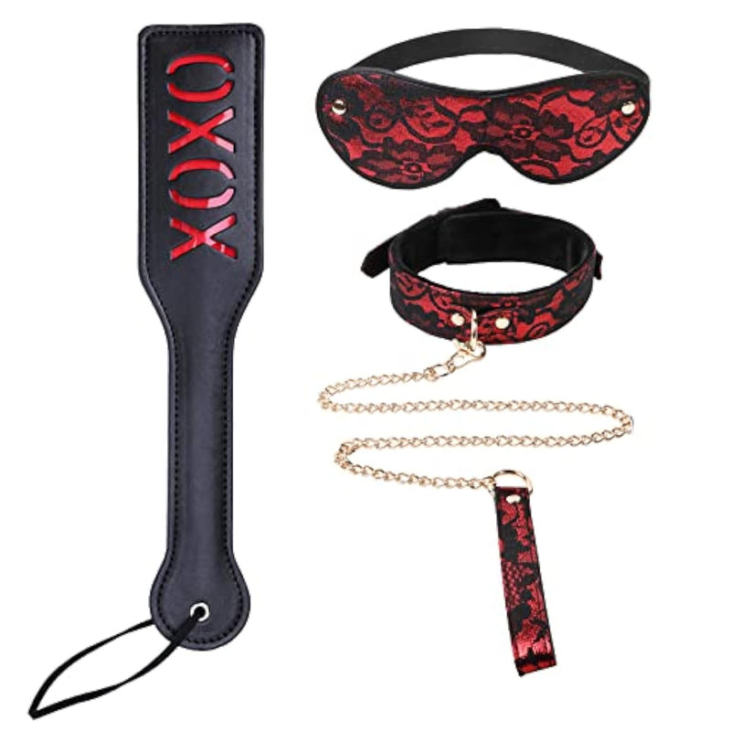 Lace Collar With Lead, Blindfold And Xoxo Spanking Paddle For Adults Bdsm Restraint Sex Toys
