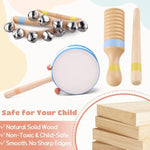 Montessori Musical Instruments For Toddlers, Wooden Baby Music Set With Drum, Flute, Clarinet, Chime Bar, Bells Cymbals, Natural Sensory Learning Toys For Boys Girls 1-3 Years Old