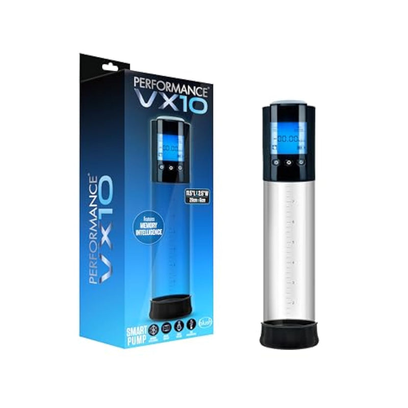 Blush Performance Vx10 Smart Penis Pump 11.75” - Rechargeable Cock Enlargement Pump For Men W/Memory Settings - Lcd Screen, Quick-Release, Measurement Marks - Male Size Enhancer - (Clear Sleeve)