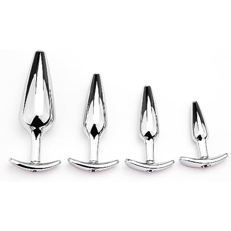 4 Pcs Metal Silvery Butt Plug Set With Anchor Jewelry Base Adult Sex Sm Toys Smooth Metal Anal Plug Kit For Couple(B)