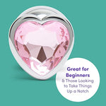 Jewelled Butt Plug - 3 Inch Heart Shaped Metal Anal Plug - Smooth & Firm Anal Toy - Waterproof - Pink Gem