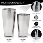 2-Piece Stainless Steel Boston Shaker Set, 18 oz & 28 oz Weighted Cocktail Tins