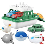 Ferry Boat With 4 Car And 4 Wind Up Bath Swimming Toys, Kids Bath Toy Floating Vehicle Whales Submarines Swans Rockets, Bathtub Bathroom Pool Beach Toy Set For Toddlers Boys Girls