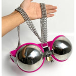 Female Chastity Device Bra Stainless Steel Adjustable Bdsm Slave Metal Lockable Underwear Chain Bondage Game Erotic Slave Fetish Sex Toy (Pink)