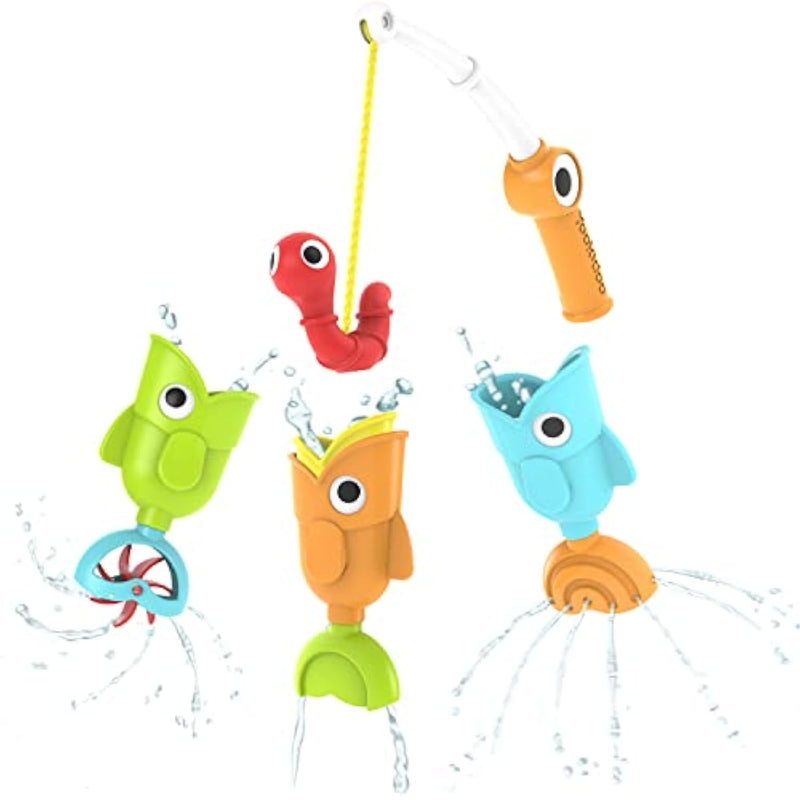 Toddler Baby Bath Magnetic Fishing Game Toy With Water Effects (Ages 2+) Includes 3 Moving Fish, Worm & Fishing Pole (4Pc) Floating Fish Playset For Bath Time Or Pool (Mold Free)
