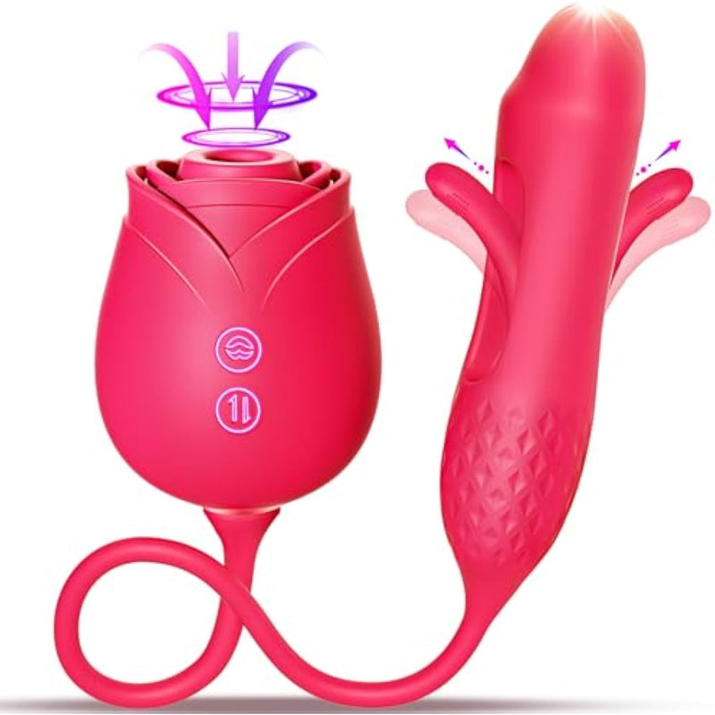 Sucking Vibrator Rose Sex Toy - 10 Suction Vibration Flapping Clitoral Stimulator & G Spot Thrusting Dildo, Anal Nipple Clit Sucker For Women & Couples, Adult Sex Toys Sexual Pleasure Tools