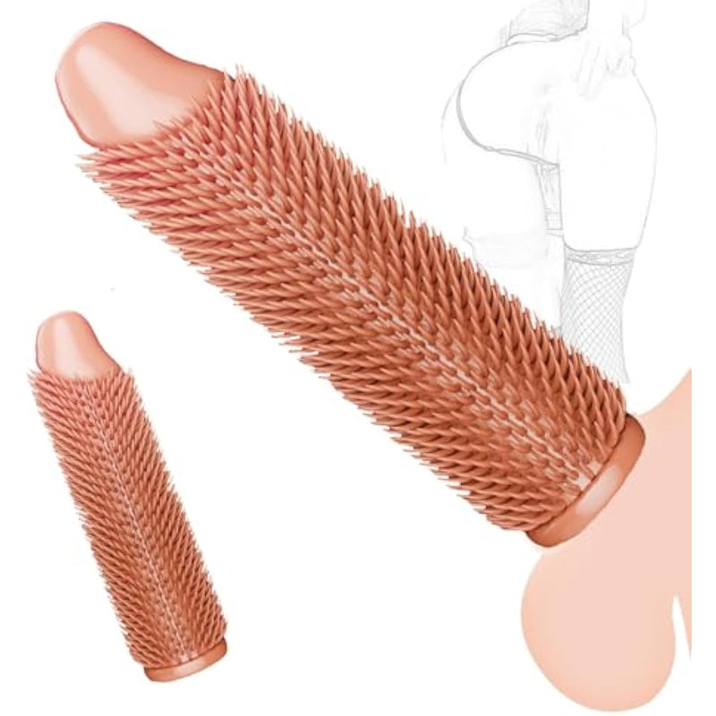 Spikes Penis Sleeve, Textured Cock Sleeve, Men Penis Enlargement Sleeve Girth Extension Enhancer, Sm Penis Sleeve Bondage Restrict Sex Toy (Brown, Dragon Head Set)