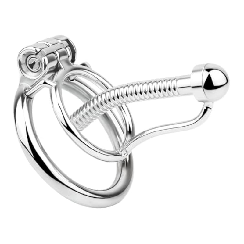 Stainless Steel Chastity Cage Stretcher With Easy Urination Penis Plug, Fully Hollowed Out Concealed Locking Cock Cage Sex Toys For Male Bondage Training Device (L,50Mm)