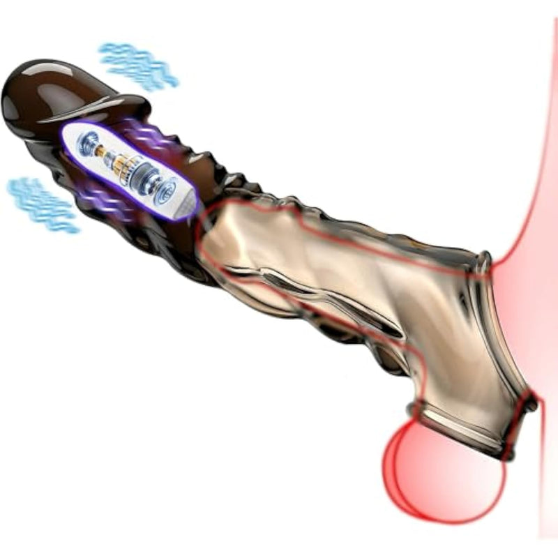 Vibrating Penis Sleeve - Vibrator Penis Enlarger Sex Toys For Men, Reusable Penis Ring, 3.6 Inch Penis Sleeve Cock Ring Realistic Cock Sleeve Soft Penis Enlarger For Couples Male Vibrating Dildo