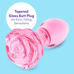 Full Bloom Rose Butt Plug - 4 Inch Glass Anal Plug - Hypoallergenic Waterproof Anal Toy - Pink