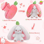 Easter Bunny Stuffed Animal, Carrot And Strawberry Bunny Plush Turn Into Rabbit Fruit Doll, Plushies Funny Bunny Toy For Baby (Strawberry Rabbit, 10Inch)