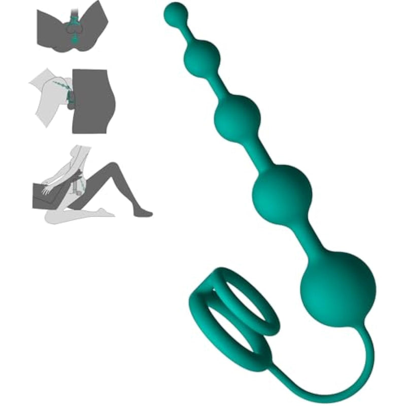 Anal Beads Butt Plug With Penis Cock Rings Adult Anal Sex Toys For Women Men, Flexible Silicone Anal Plug Prostate Massager Graduated Design Bullet G Spot Stimulor For Couples Play-Green