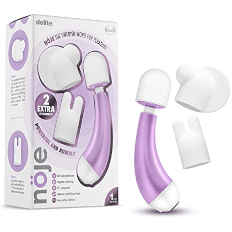 - Blush Noje Delite Mini Vibrator Massage Wand - Rumble Tech Powered With 10 Vibrating Modes - Includes 3 Silicone Attachments For Sensations - Rechargeable Personal Massager For Women