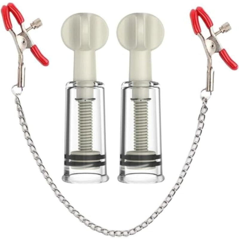 Nipple Suckers And Nipple Clamps Clips Stainless Steel Non Piercing Nipple Rings Decorative Clip For Women Adjustable Pressure Breast Clamps For Adult Pleasure Toys (Red)