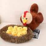 12Ps Chicken Stuffed Animal 11.8", Mother Hen With 10 Baby Chicks And Nest, Interactive Farm Animal Plush Toy For Kids And Collectors, Creative Easter Birthday