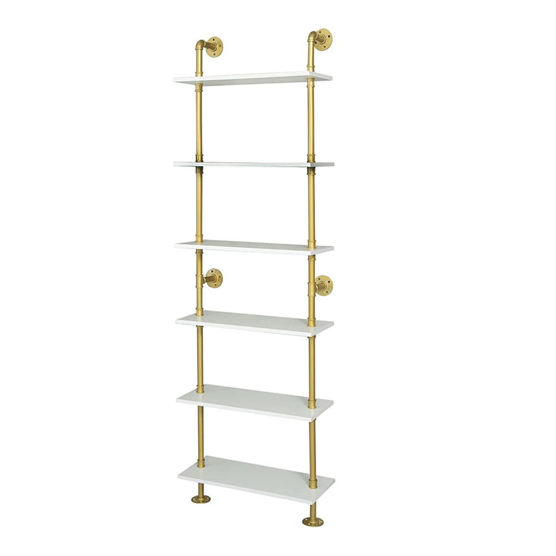 6 Tier Gold Bookshelf, White And Gold Shelves, Modern Shelves Shelf Bookcase M