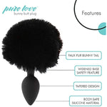 Fluffy Bunny Tail, Silicone Anal Butt Plug, Black Color, Adult Sex Toy, 45G