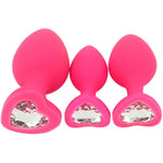 Anal Sex Trainer 3Pcs Kit Heart Silicone Jeweled Butt Plugs (Pink)