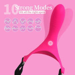 Set Of 2: Strap-On Face Chin Harness Vibrator Dildo With 10 Vibrating Modes And Adjustable Plus Size Perforated Strap-On Harness With Leather And Plush Lining With Three Metal Rings