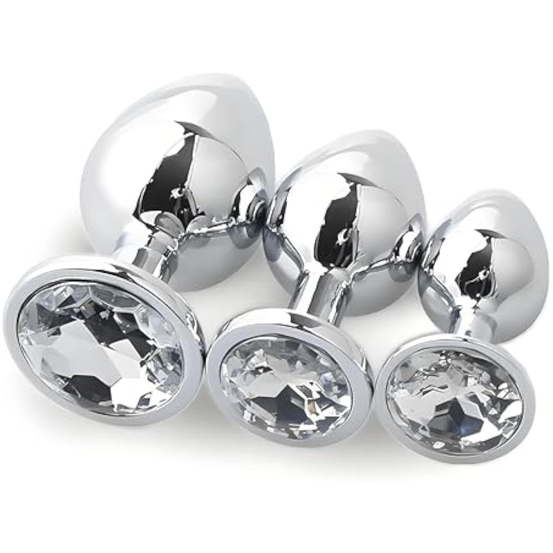 3Pcs Anal Plug Set Jeweled Butt Plug Prostate Anal Sex Toys Butt Plug Trainer Kit With Crystal Diamond Beginner Anal Toy For Adult Women Unisex
