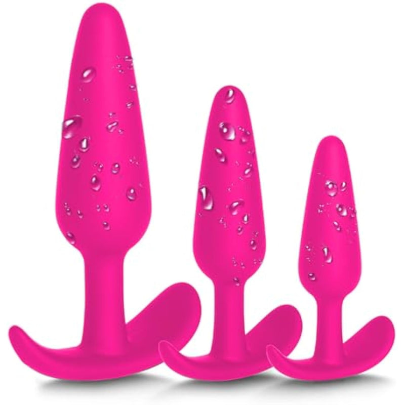 3Pcs Silicone Anal Plug Beads Kit Trainer Set Beginners To Advanced Player For Comfortable Long-Term Wear Training Set Silicone Butt Plug For Men Women Couples Relaxing (Pink) Fba