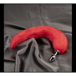 2Pcs Multi-Function Fox Tail Fur Bunny Tail Anal Butt Plug Sex Toys For Couples Adults Cospaly Role Play Stainless Steel Plug (Red)