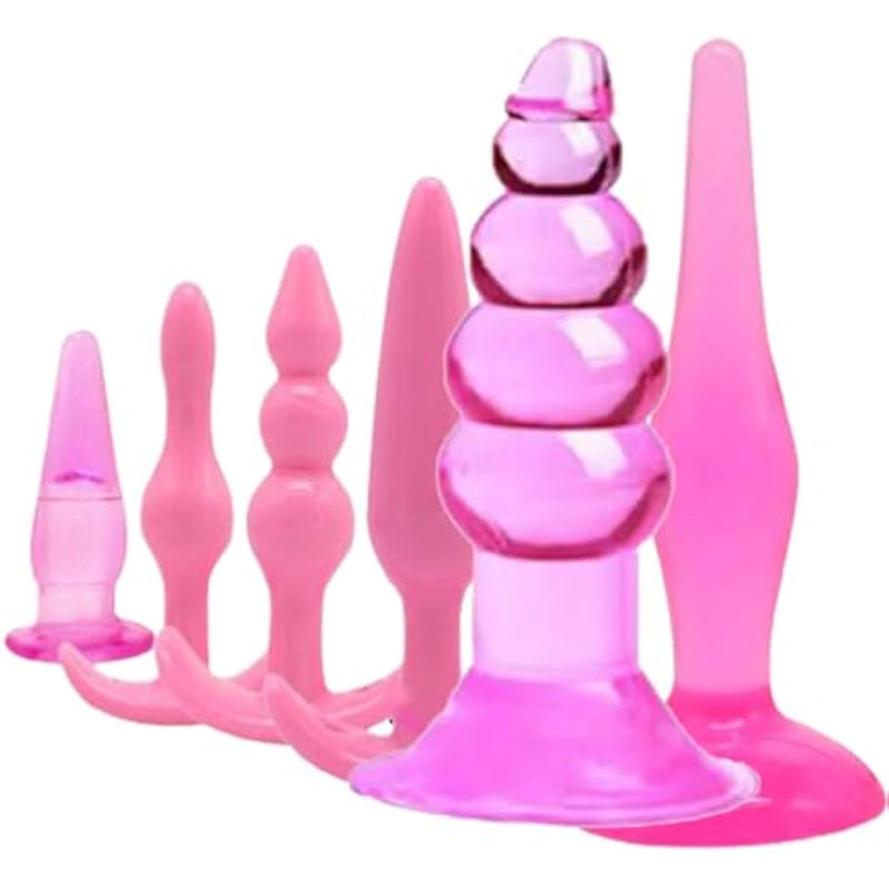Butt Plugs, 6 Pcs Anal Training Kit Soft Jelly Anal Plug G-Spot Prostate Massager Anus Trainer For Adult Masturbation Sm Beginner Gay Couple Sex Game Play For Men Women Couples(Pink)