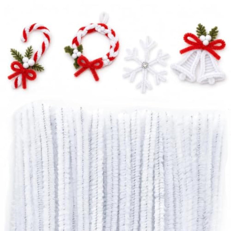 200 Pcs White Pipe Cleaners, Chenille Stems for DIY Crafts & Flower Making